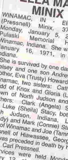 Ella Mae Pressnell Minix on Sysoon