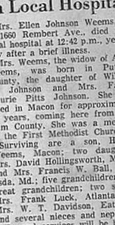 Ellen Johnson Weems on Sysoon