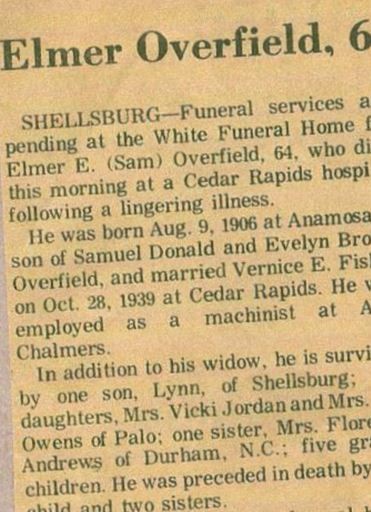 Elmer E "Sam" Overfield on Sysoon