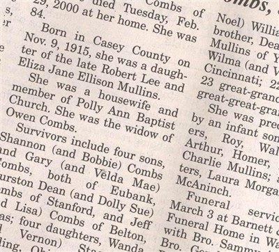 Elsie A Mullins Combs on Sysoon