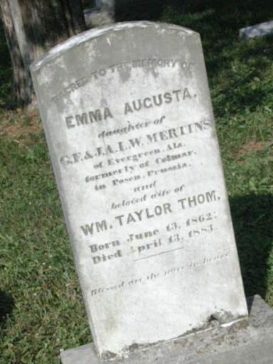 Emma Augusta Mertins Thom on Sysoon