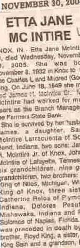 Etta Jane King McIntire on Sysoon
