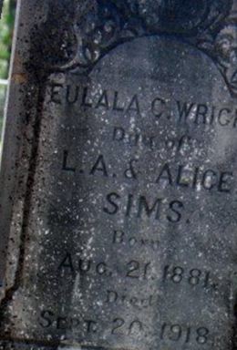 Eulala C Sims Wright on Sysoon