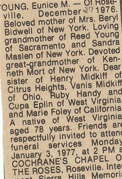Eunice Midkiff Young on Sysoon