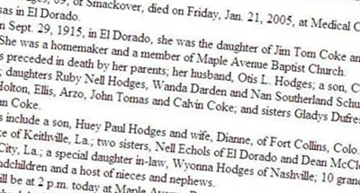 Evalena Coke Hodges on Sysoon