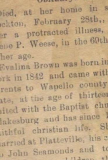 Evaline Brown Seamands-Weese on Sysoon