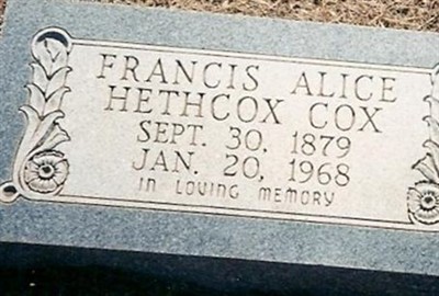 Frances Alice Johnson Hethcox-Cox on Sysoon