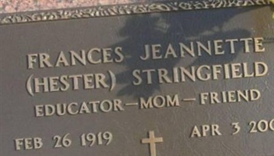 Frances Jeanette Hester Stringfield on Sysoon