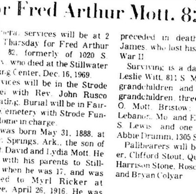 Fred A Mott on Sysoon