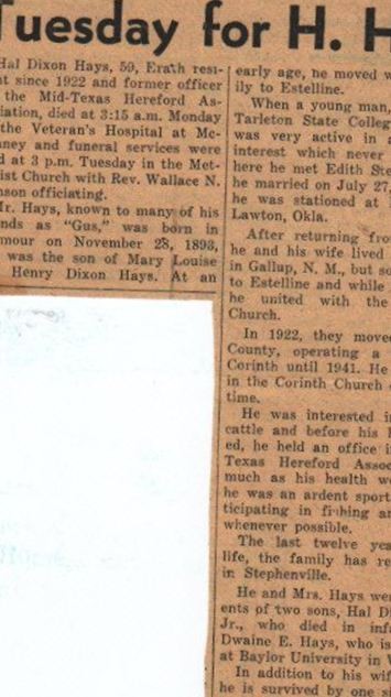 Hal Dixon "Gus" Hays on Sysoon