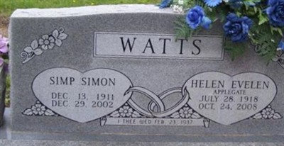 Helen Evelen (Applegate) Watts on Sysoon