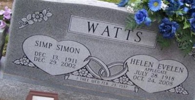 Helen Evelen (Applegate) Watts on Sysoon