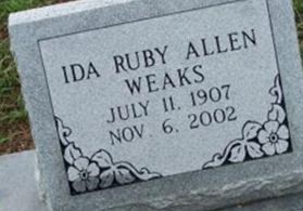 Ida Ruby Allen Weaks, Find a grave on Sysoon Ida Ruby Allen Weaks on Sysoon