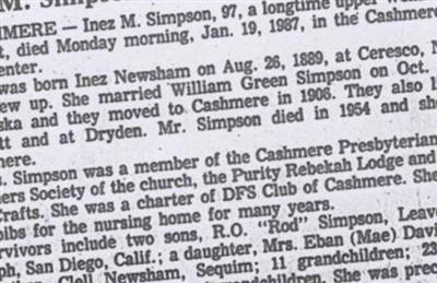 Inez Myrtle Newsham Simpson on Sysoon