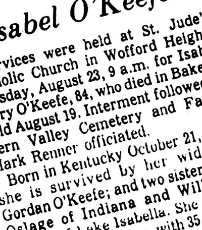 Isabel Mary O'Keefe on Sysoon