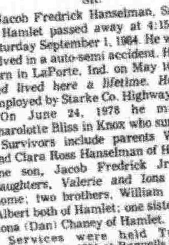 Jacob Fredrick Hanselman, Sr on Sysoon