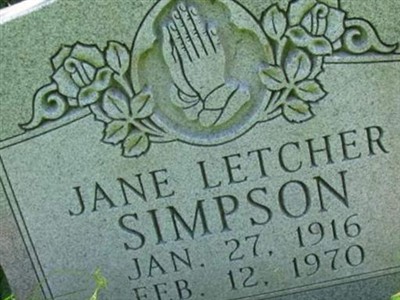 Jane LETCHER SIMPSON, Find a grave on Sysoon Jane LETCHER SIMPSON on Sysoon