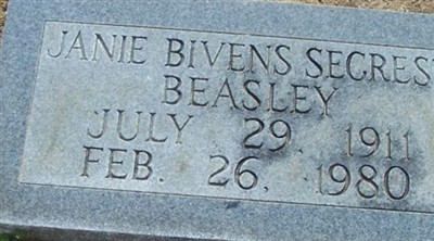 Janie Bivens Secrest Beasley on Sysoon