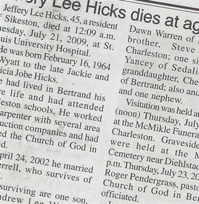 Jeffery Lee Hicks on Sysoon