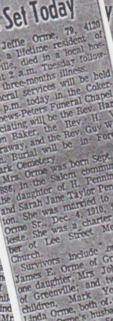 Jeffie B Pennington Orme on Sysoon