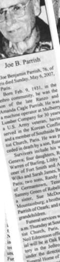 Joe Benjamin Parrish on Sysoon