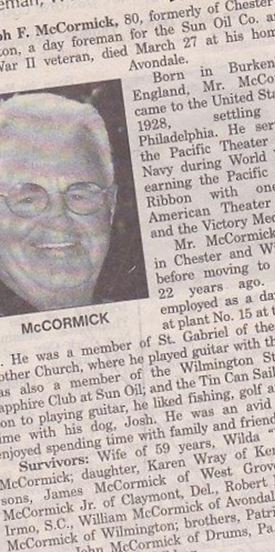 Joseph F McCormick on Sysoon