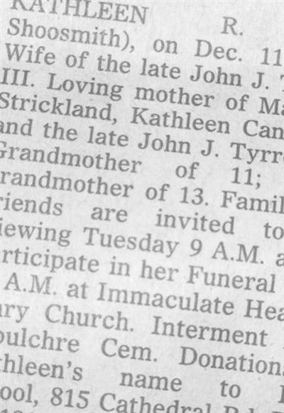Kathleen R. Shoosmith Tyrrell on Sysoon