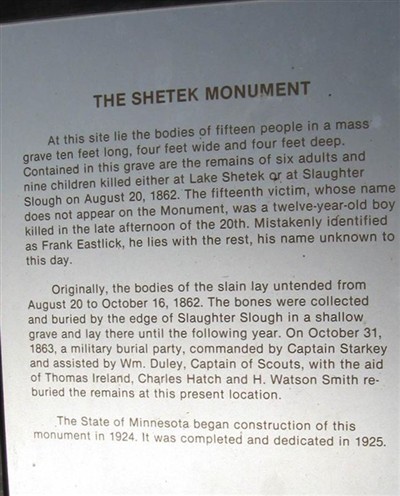 Lake Shetek State Park - Mass Grave on Sysoon