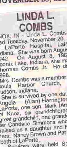 Linda L Combs on Sysoon