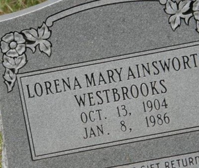 Lorena Mary Ainsworth Westbrooks on Sysoon