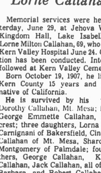 Lorne Milton Callahan on Sysoon
