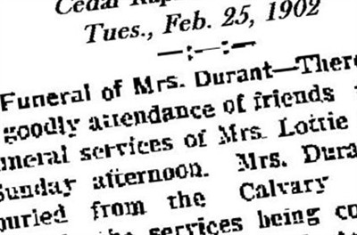 Lotta B "Lottie" Durant on Sysoon