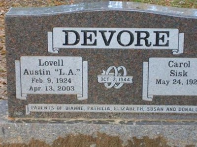 Lovell Austin "L.A." DeVore, Jr on Sysoon