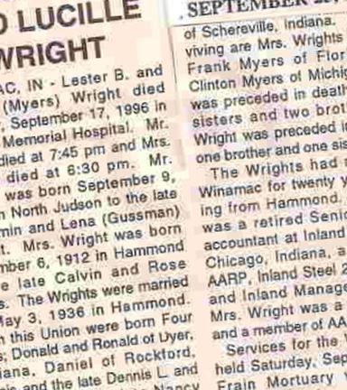 Lucille Myers Wright on Sysoon