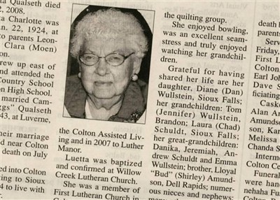 Luetta Charlotte Amundson Qualseth on Sysoon