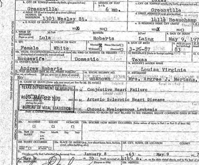 Lula Roberts Laing on Sysoon