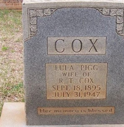 Lula Ruth Pigg Cox on Sysoon