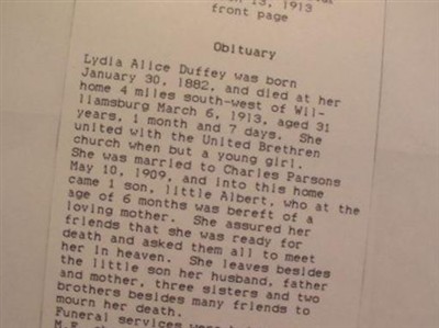 Lydia Alice Duffey Parsons on Sysoon