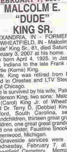 Malcom E. King, Sr on Sysoon