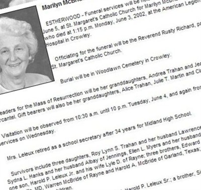 Marilyn McBride Schexnyder Leleux on Sysoon