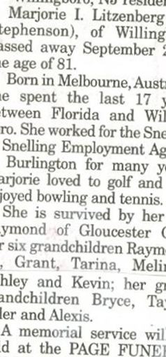 Marjorie I. Stephenson Litzenberg on Sysoon