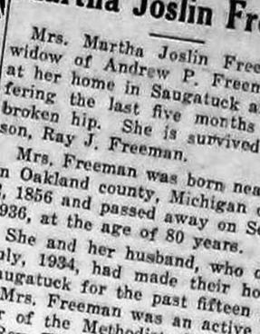 Martha A. Joslin Freeman on Sysoon