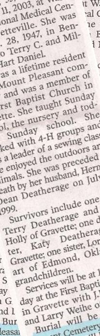 Martha Louann Daniel Deatherage on Sysoon