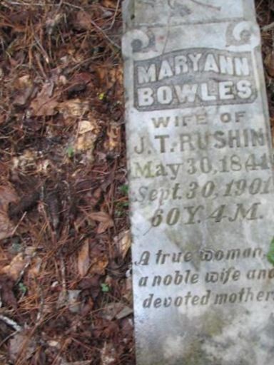 Mary Ann Bowles Rushin on Sysoon