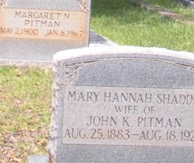 Mary Hannah Shaddix Pitman on Sysoon