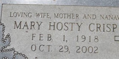 Mary Hosty Crisp, Find a grave on Sysoon Mary Hosty Crisp on Sysoon