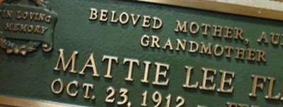 Mattie Lee Ely Flagg on Sysoon