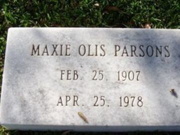 Maxie Olis Parsons, Find a grave on Sysoon Maxie Olis Parsons on Sysoon