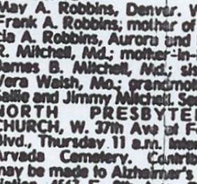 May A. Walsh Robbins on Sysoon