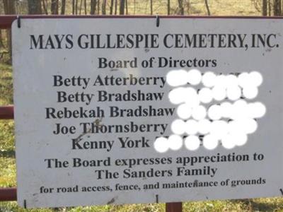 Mays Gillespie Cemetery on Sysoon